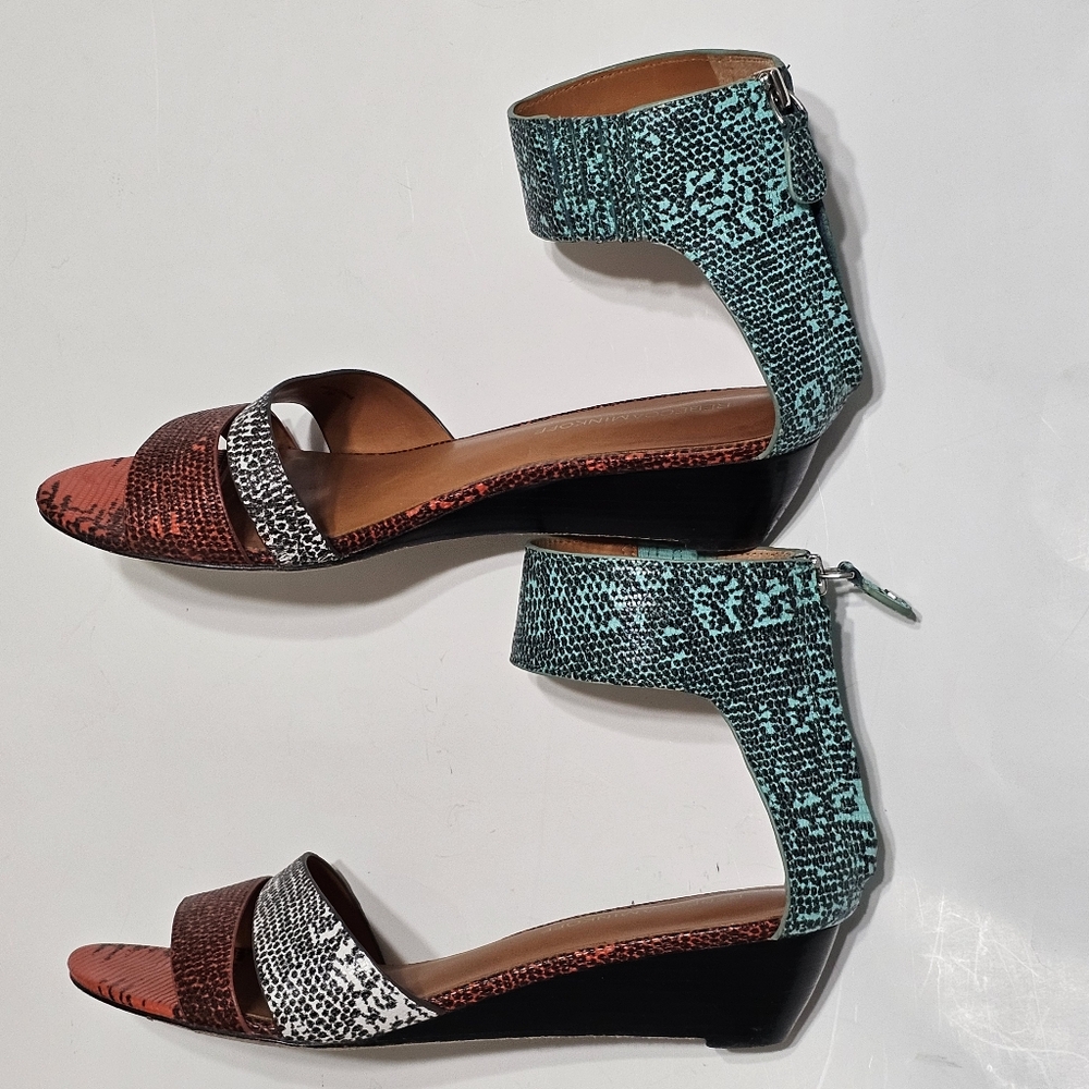 Rebecca Minkoff Colorblock Snake Print Wedge Heel Sandals Red Turquoise Size 8